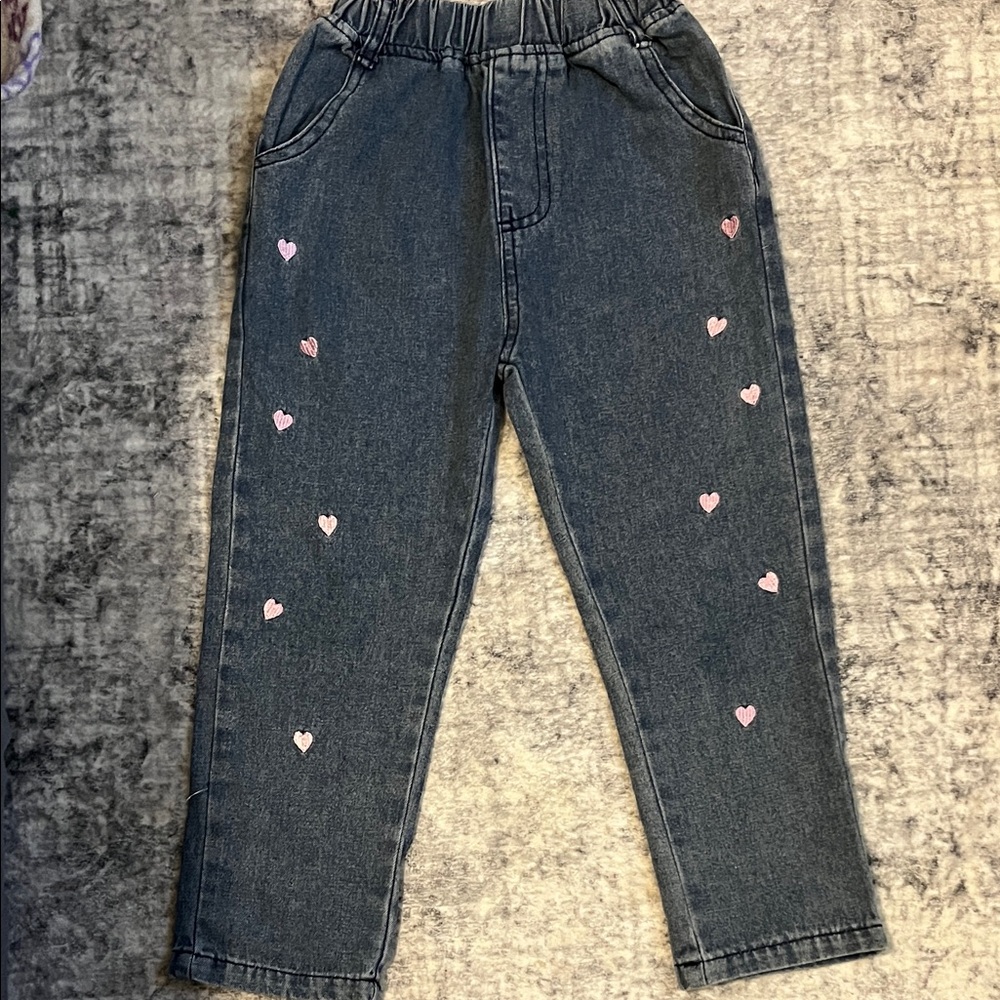 Kids Denim Heart-Patterned Jeans